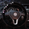 Top Crytsal Plush Car Steering Wheel Covers Diamond for Women 15 inch 38CM - Black