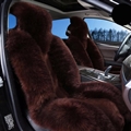 Winter Long Wool Auto Cushion Universal Genuine Sheepskin Car Seat Covers 1Piece Front Cover - Coffee