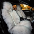 Winter Long Wool Auto Cushion Universal Genuine Sheepskin Car Seat Covers 1Piece Front Cover - White Black