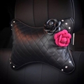 1PCS Plaid Bling Leather Car Neck Pillow Rose Camellia Universal Auto Headrest for Female- Black