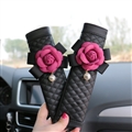 2pcs Car Safety Seat Belt Covers Women Creative Pretty Camellia Leather Shoulder Pads - Black