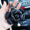 Beautiful Cute Black Camellia Universal Pearl Leather Auto Key Bags Key Chain - Black