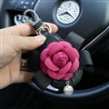 Beautiful Cute Rose Camellia Universal Pearl Leather Auto Key Bags Key Chain - Black