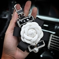 Elegant Pretty Camellia Universal Bling Leather Auto Key Bags Key Chain - Black