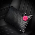 Great Camellia Female Rhinestone Car Seat Waist Pillows PU Leather Rectangle Cushions 1pcs - Black