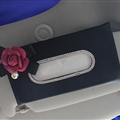 Rose Camellia Bling Leather Car Tissue Paper Box Holder Case Seat Back Hanging Tissue Bag - Black
