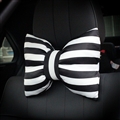 Stripe Bowknot Auto Headrest Plush Car Neck Pillow Four Seasons General for Women - Black