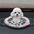 Resin Crystal Cartoon Teddy Shaking Head Car Ornaments Puppy Figurines With Anti-Slip Mat Car Styling - White