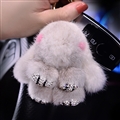 Cute Cartoon Rabbit Fur Diamond Crystal Pom Pom Keychain Handbag Car Keyring Fluffy Mink Fur Key Pendant - Light Grey