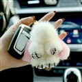 Cute Cartoon Rabbit Fur Diamond Crystal Pom Pom Keychain Handbag Car Keyring Fluffy Mink Fur Key Pendant - White Pink