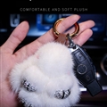 Cute Cartoon Rabbit Fur Diamond Crystal Pom Pom Keychain Handbag Car Keyring Fluffy Mink Fur Key Pendant - White
