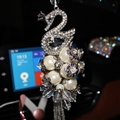 Hanging Pendant Tassels Peacock Pearls Bling Bling Diamonds Crystal Car Pendant Car Interior Decoration - White