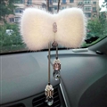 Hanging Pendant White Mink Fur Brilliant Bling Bling Diamonds Crystal Car Pendant Car Interior Decoration - White
