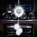 Hanging Pendant White Mink Fur Fox Bling Bling Diamonds Crystal Auto Pendant Car Interior Decoration - White