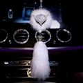 Hanging Pendant White Mink Fur Fox Bling Bling Diamonds Crystal Car Pendant Car Interior Decoration - White