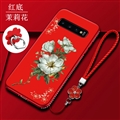 Jasmine Flower Matte Silica Gel Shell TPU Shield Back Soft Cases Skin Covers for S10 Plus S10+ - Red