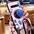 Personality Camera Silicone Lanyard Covers Wristband Back Shell Soft Cases For Samsung Galaxy S10 - Pink