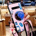 Personality Camera Silicone Lanyard Covers Wristband Back Shell Soft Cases For Samsung Galaxy S10 Plus S10+ - Pink