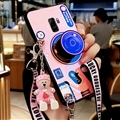 Personality Camera Silicone Lanyard Covers Wristband Back Shell Soft Cases For Samsung Galaxy S9 Plus S9+ - Pink