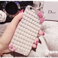Bow Pearl Covers Rhinestone Diamond Cases For iPhone 6 Plus - Pink
