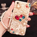 Women Bling Pearl Sling Covers Rhinestone Diamond Cases For iPhone 6S - Gold