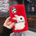 Plush Rabbit Pearl Covers Rhinestone Diamond Cases For iPhone XS - Red