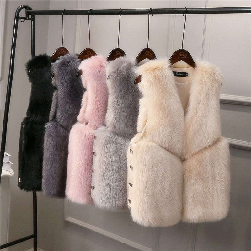 Cheap Cute Elegant Faux Fox Fur Vest Fashion Women Overcoat - Pink