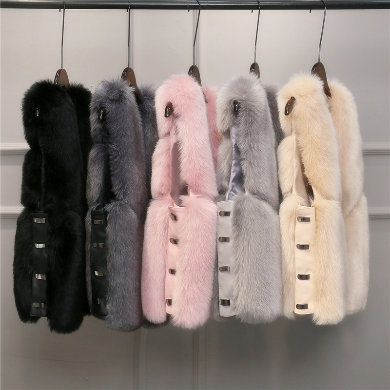 Cheap Cute Elegant Faux Fox Fur Vest Fashion Women Overcoat - Pink