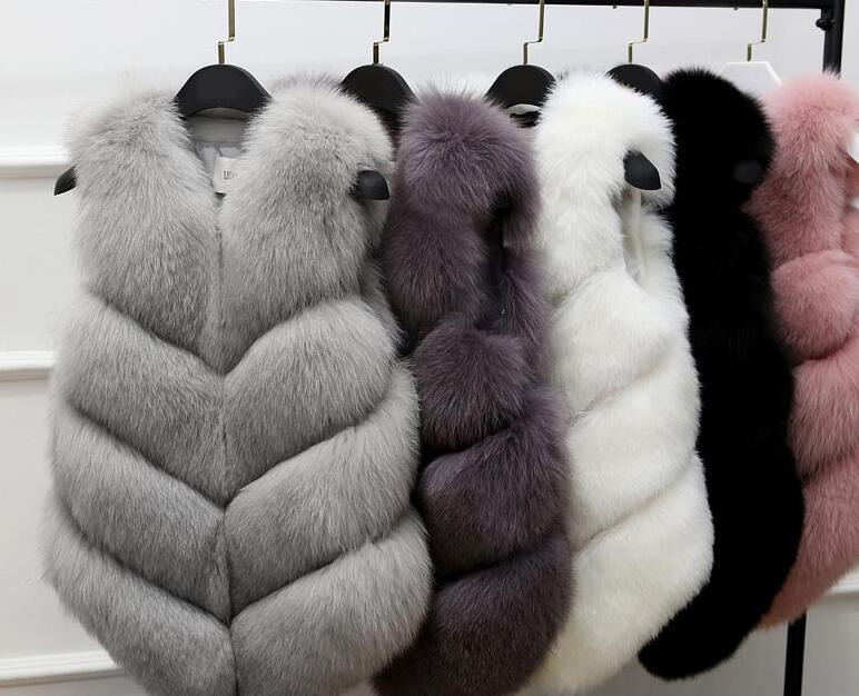 Cute Elegant Faux Fox Fur Vest Fashion Women Overcoat - Pink