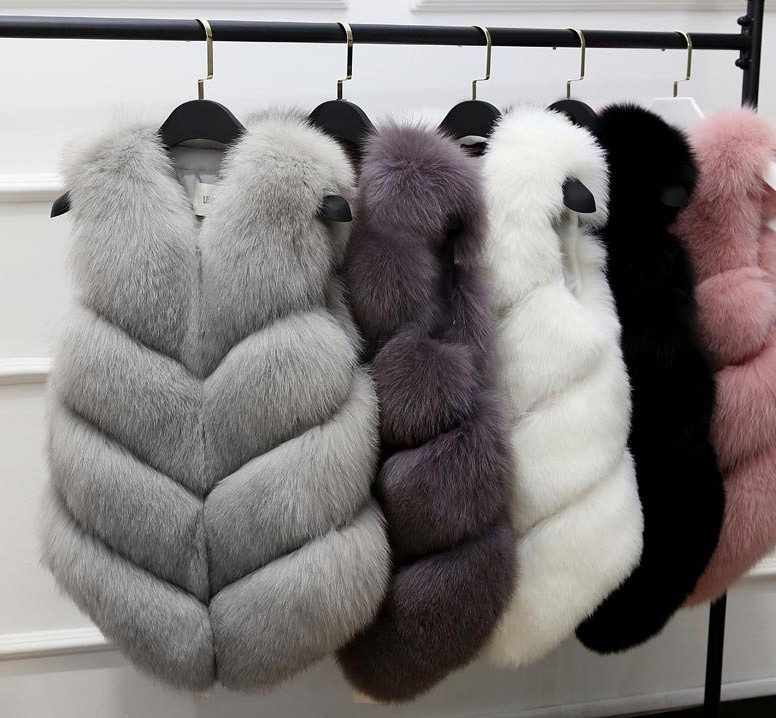 Cute Elegant Faux Fox Fur Vest Fashion Women Overcoat - Pink