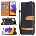 Business Bracket Ultrathin Leather Flip Cases Holster Covers For Samsung Galaxy A22 4G/5G LTE - Black