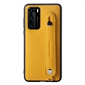 Holder Real Cowhide Leather Back Cases Wrist Covers For Huawei P40/P40 Pro/P40 Pro+ - Yellow