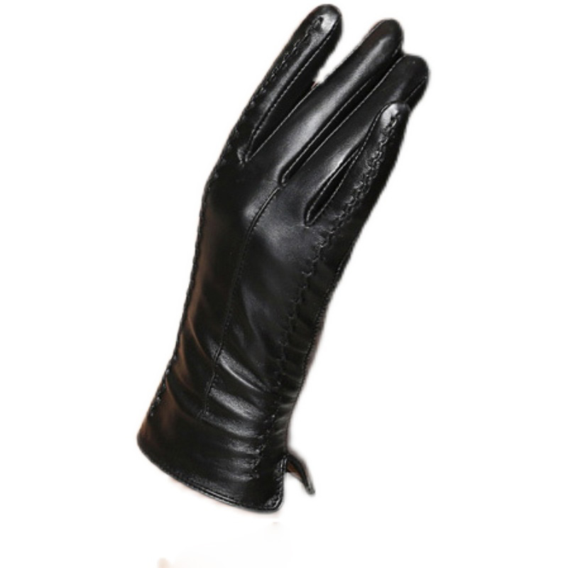 Automobile & Motorcycles Women Long Gloves Genuine Leather Sheepskin Touch Gloves Keep Warm - Black