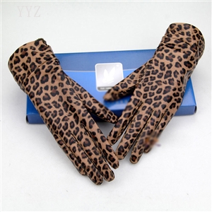 Fashion Women Long Leopard Print Genuine Leather Sheepskin Finger Gloves Keep Warm - 30CM