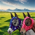 2PCS Stretch Lycra Mosquito Repellent Summer Breathable Horse Fly Mask With Ears Mesh Rugged Horse Supplies - Star Red + Blue