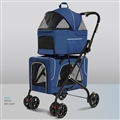 Foldable Pet Stroller Double-decker Bus Elegant Carbon Steel Removable Cats Dogs Bags Storage Basket Travel Outdoor - Oxford Blue