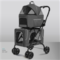 Foldable Pet Stroller Double-decker Bus Elegant Carbon Steel Removable Cats Dogs Bags Storage Basket Travel Outdoor - Oxford Grey