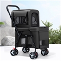 Foldable Pet Stroller Double-decker Bus Multifunctional Metal Removable Cats Dogs Bags Storage Basket Travel Outdoor Oxford - Black