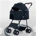 Foldable Pet Stroller Multifunctional Metal Removable Small Medium-sized Cats Dogs Bags Storage Basket Travel Outdoor - Black