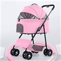 Foldable Pet Stroller Multifunctional Metal Removable Small Medium-sized Cats Dogs Bags Storage Basket Travel Outdoor - Pink