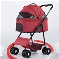 Foldable Pet Stroller Multifunctional Metal Removable Small Medium-sized Cats Dogs Bags Storage Basket Travel Outdoor - Red