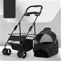 Foldable Pet Stroller With Wheels Multifunctional Dining Plate Removable Cats Dogs Bags Storage Basket Travel Outdoor - Black