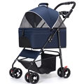 Foldable Pet Stroller With Wheels Multifunctional Dining Plate Removable Cats Dogs Bags Storage Basket Travel Outdoor - Blue