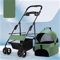 Foldable Pet Stroller With Wheels Multifunctional Dining Plate Removable Cats Dogs Bags Storage Basket Travel Outdoor - Green