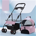 Foldable Pet Stroller With Wheels Multifunctional Dining Plate Removable Cats Dogs Bags Storage Basket Travel Outdoor - Pink