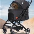 Foldable Pet Stroller with 4 One Wheels Multifunctional Aluminum Removable Cats Dogs Bags Storage Basket Travel Outdoor - Black