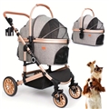 Foldable Pet Stroller with 4 One Wheels Multifunctional Aluminum Removable Cats Dogs Bags Storage Basket Travel Outdoor - Gray