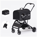 Luxury Foldable Pet Stroller Alloy Multifunctional PU Leather Removable Cats Dogs Bags Storage Basket Travel Outdoor - Black