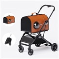 Luxury Foldable Pet Stroller Alloy Multifunctional PU Leather Removable Cats Dogs Bags Storage Basket Travel Outdoor - Orange