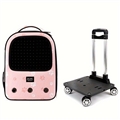 Portable Pet Backpack With Wheels Strollers Polyester Zipper Closure For Cats Dogs Bags Ideal For Travel Outdoor Shoulders - Pink